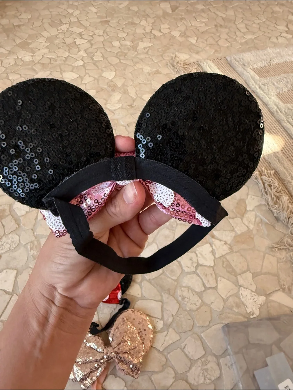 Kids Sequin Mouse Ear Headband with Bow - Pink/Red/Rose Gold